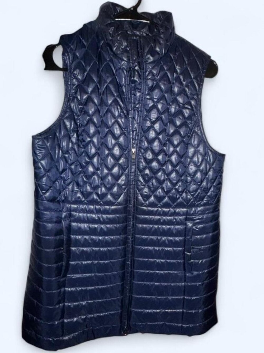 Talbots Navy Quilted Vest with High Collar and Fitted Silhouette